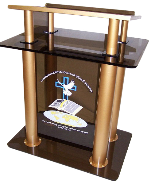 Four Pillar Gold Smoked and Gold Top Pillar Acrylic Podium